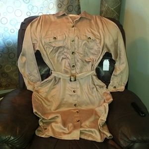 Khaki long sleeve button down shirt dress